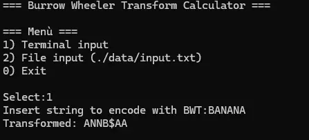Terminal Demo of BWT Algorithm